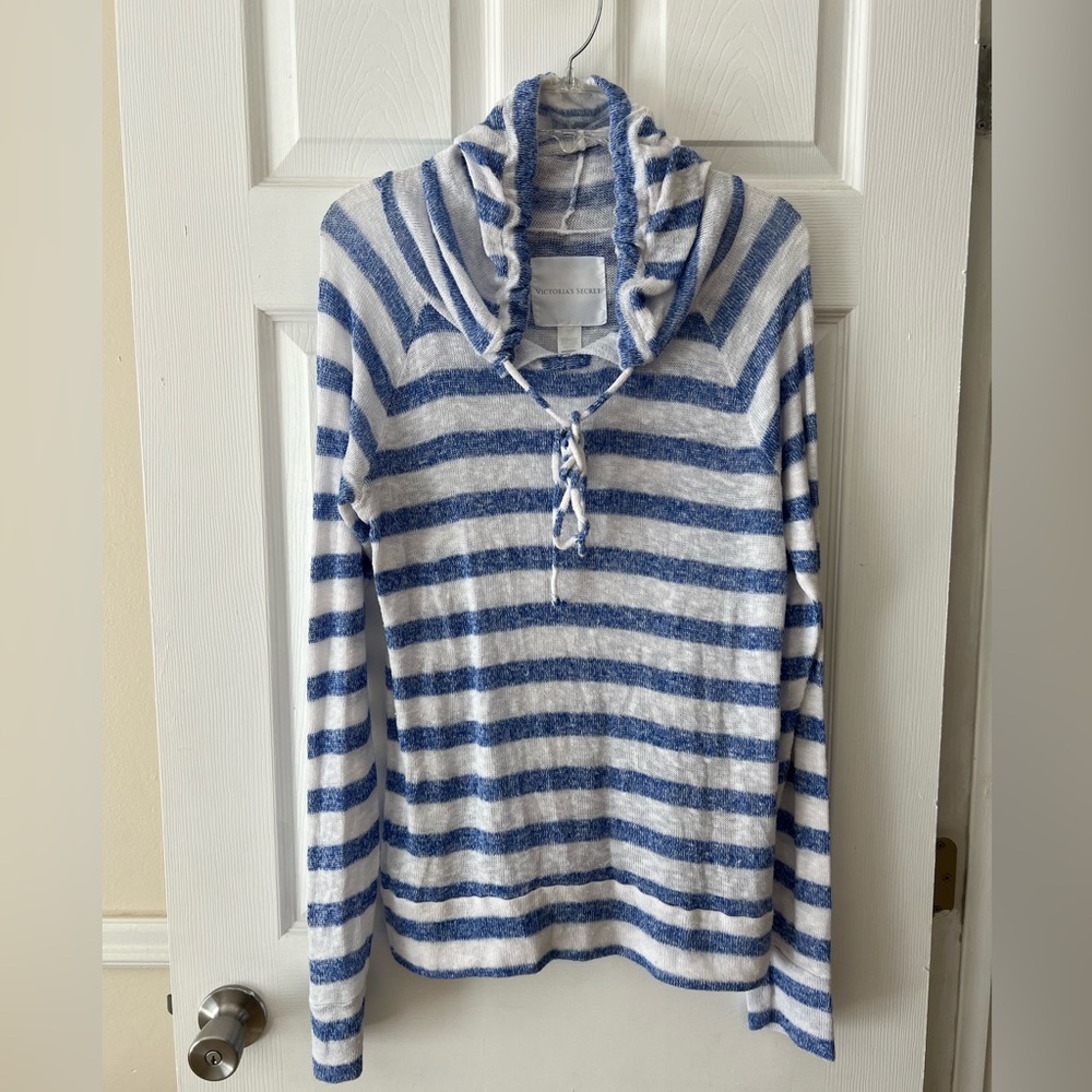 VICTORIA SECRET STRIPED HOODED PASTEL SWEAT SHIRT